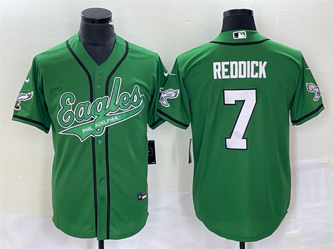 Men's Philadelphia Eagles #7 Haason Reddick Green Cool Base Stitched Baseball Jersey